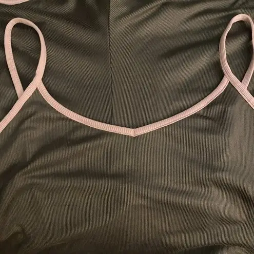 Wallflower Ribbed Romper XL Olive Pink Trim Stretch Casual Lounge Jumpsuit NWT Green