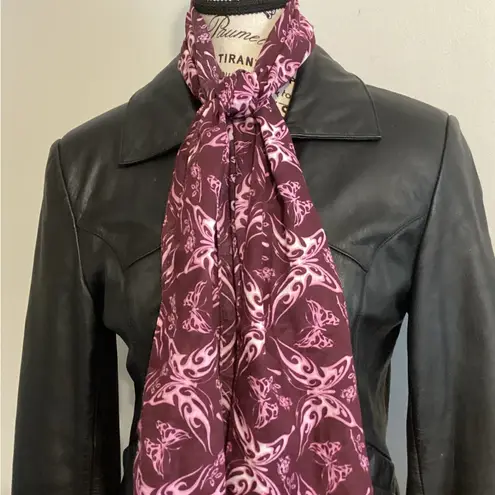 BEAUTIFUL LONG BUTTERFLY LIGHTWEIGHT SCARF 54” x 12” CRANBERRY, PINK & W…