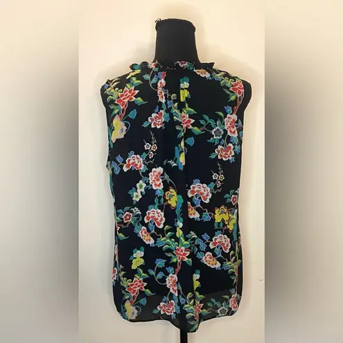 Rose + Olive - Black tank top blouse with multiple colors and Floral designs Size L