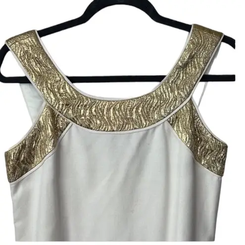 Shoshanna Vintage Cream And Gold Metallic Trim Mini Dress Size 6