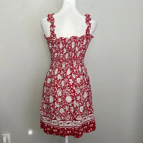 Just Quella Red Floral Smocked Mini Dress Size 4-6 (S) NWT