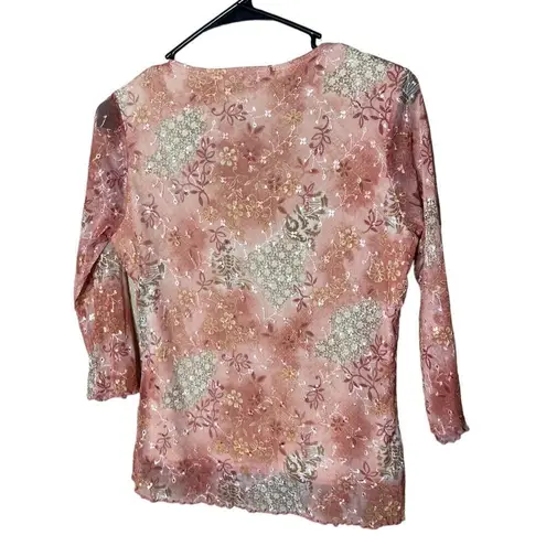 Dress Barn  Y2K Floral Embroidered 3/4 Sleeve Top