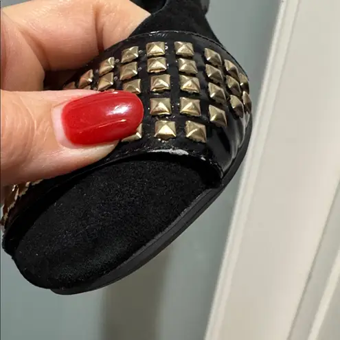 DS LUXE LABEL Black Gold Studded Flats Size 7 Ballet Flats Edgy Quirky Leather