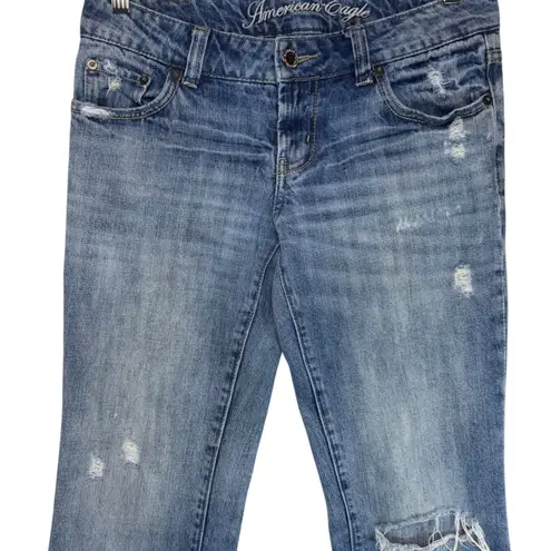 American Eagle Favorite Boyfriend Jeans Distressed Y2K Retro 90s Bootcut Size 6 Blue