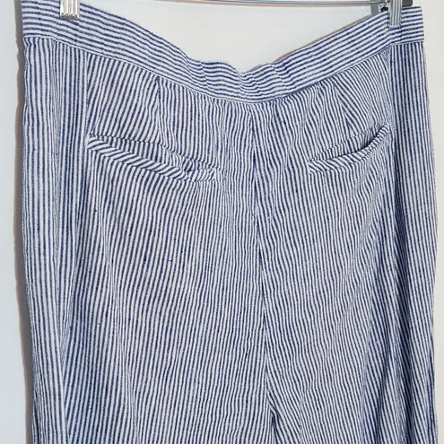 J. Jill Blue and White Striped Cropped Wide Leg Linen Pants Size XL Tall