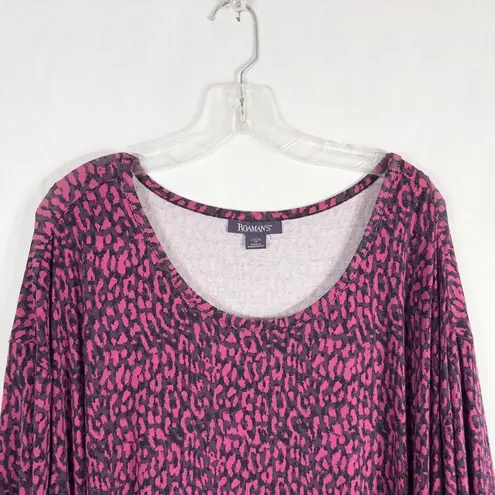Roamans Plus Size 1X 22W 24W Top Hot Pink Black Leopard Print Animal Knit 409 Pink