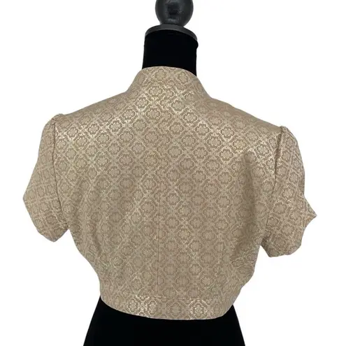 Express Design Studio Womens Open Front Irridescent Brocade Bolero Beige Size 6 Tan