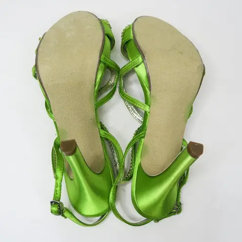 Vintage Y2K Michelangelo Lime Green Rhinestone Heels Size 8.5
