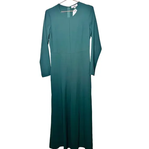 ADAM LIPPES Dark Green Crewneck Long Sleeve Wide Leg Sleek Jumpsuit Size 2