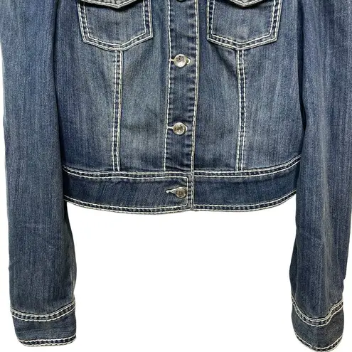 International concepts INC  Women’s Cropped Jean Jacket Denim Puff Sleeve Size M