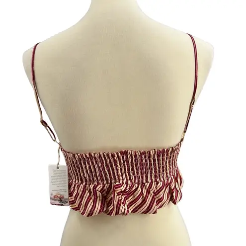 Agua Bendita Crop Top Mae Merzin Beige Red Stripe Ruffles Linen Blend Small New