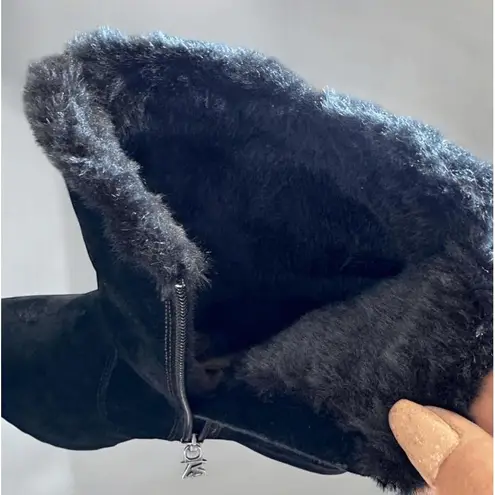 Brilliant Womens Size 8 Black Suede Leather Ankle Snow Boots Zipper Winter