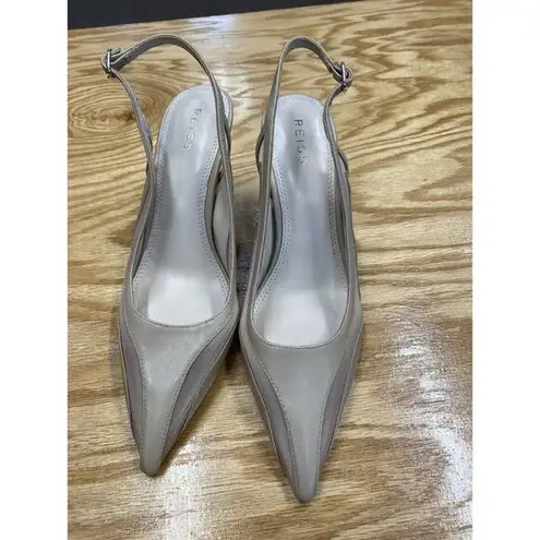 Reiss Pump Heel women's 9.5 Gray Leather Stiletto Buckle Strap Pointed Toe B50