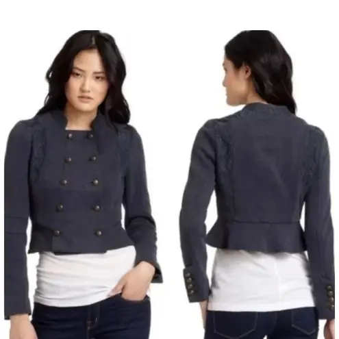 Free People NWT  Majorette Military Jacket Double Breasted Crop Stretch Knit 2