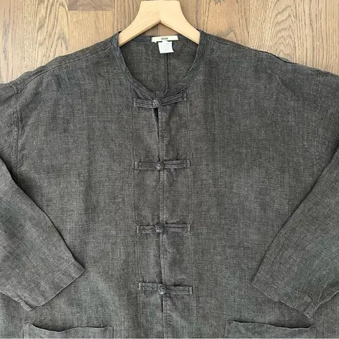 Dosa 100% Linen Crew Neck Chore Coat Jacket in Dark Brown Charcoal Size 3 M/L Gray Size M