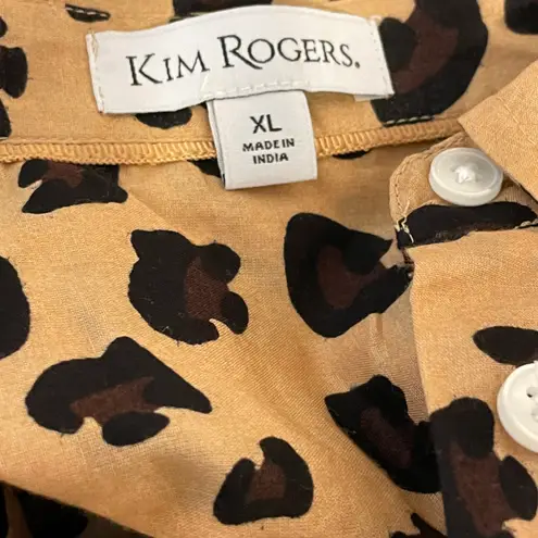 kim rogers NWT Kim Roger’s Long Sleeve Leopard Print Button Down Shirt Tan Black Size XL