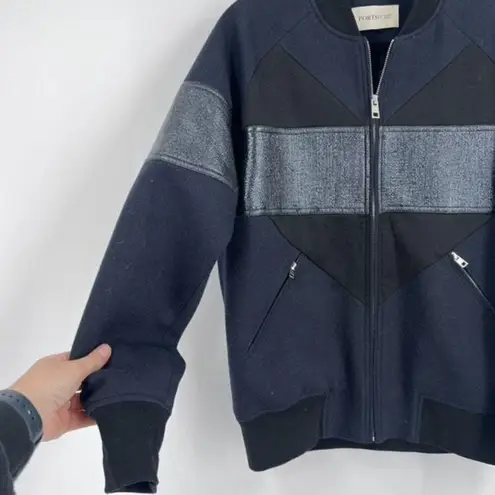 Portspure womens Mixed Fabric Full Zip Sweater Size 38 (French Size) Medium wool Black