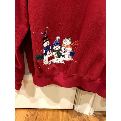Alfred Dunner Women's Medium Petite Snowman Christmas Sparkles Fleece Pullover