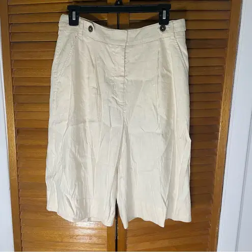 Maeve Meave By Anthropologie Long Lined Linen Blend Ivory Shorts Size 8