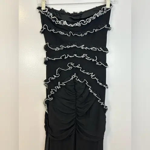 NWT Klesis Black/White Ruffle Mesh Strapless Maxi Dress Size Small Black