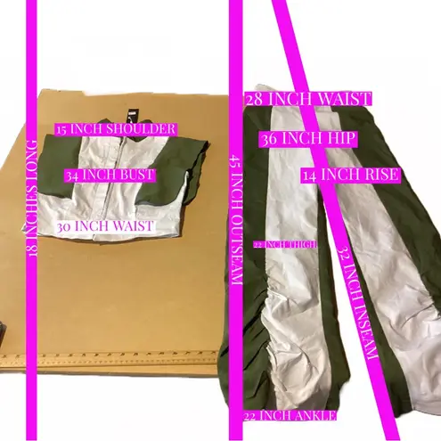 LAURA CARDENES GREEN AND WHITE HIGH WAIST, CROPPED TOP PANT SET NWT (M) Size M