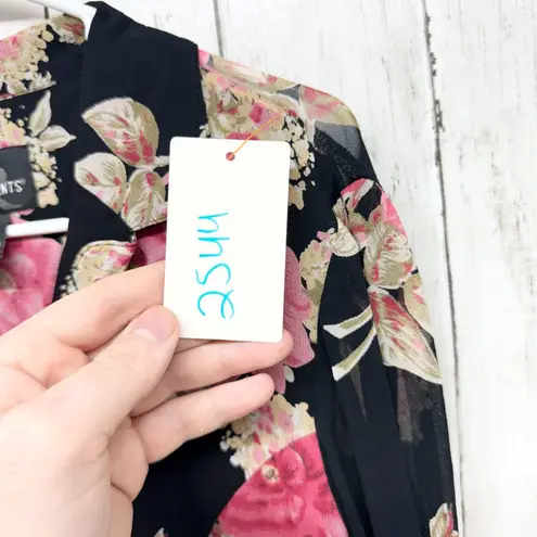 Requirements Vtg Blouse Women Size 8 Black Floral Sheer Long Sleeve Button Down