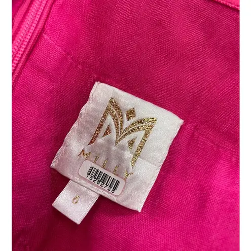 Milly Romper Womens 6 Pink Anya Sweetheart Neckline Tie Bow Cutout Linen