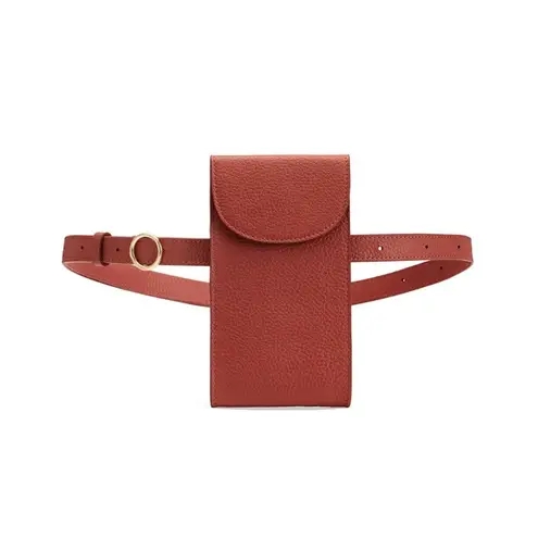 Cuyana Convertible Belt Bag in Rust Pebbled Leather Gold Hardware NEW Red