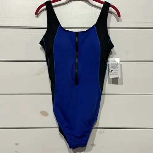 Swimsuits For All Chlorine Resistant Zip Front One Piece Swimsuit NEW Blue Size 16