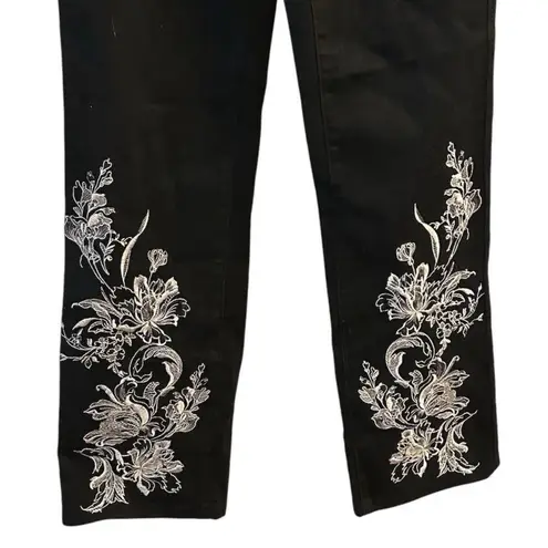 Diane Gilman DG2 by Women's Black Straight Jeans Size 6 Floral Embroidery