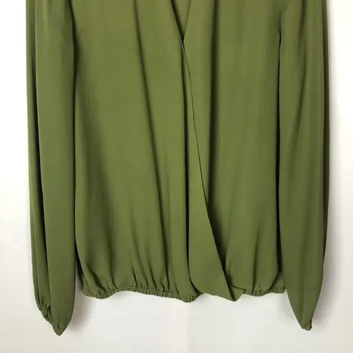 Daniel Cremieux Cremieux Olive Green Faux Wrap Surplice Long Sleeve Blouse XS