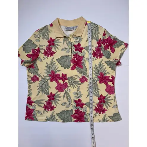 basic editions Yellow Berry Tropical Floral Polo Shirt Sz XL Women