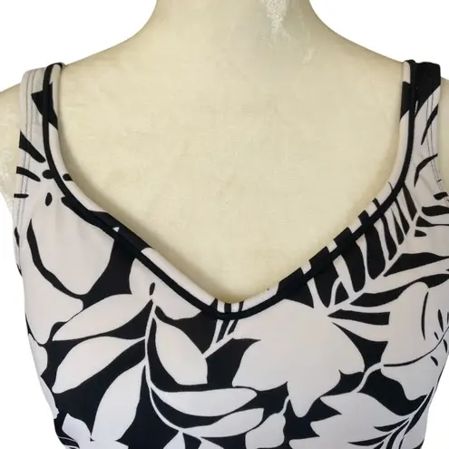 Jantzen women's size 10 black and white tropical print lightly padded tankini