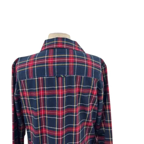 Brooks Brothers Red Fleece Shirt Dress Flannel Plaid Navy Blue Red Size 10