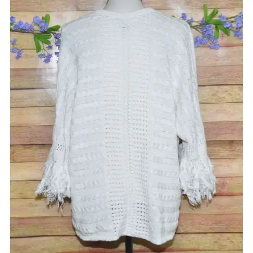 CAbi Fiesta Fringe Sweater Small Boxy Poncho Boho Coastal Beachy Half Sleeves