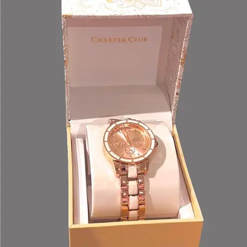 Charter Club NEW  2 Tone BRACELET WATCH Women Radiant 34mm Rose Gold White Boxed