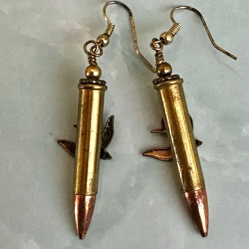 Vintage Bullet Casing Earrings with Swallow Bird Design