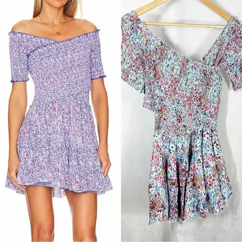 Poupette St. Barth Soledad Off Shoulder Mini Dress Size Large Sky Blue Murrina