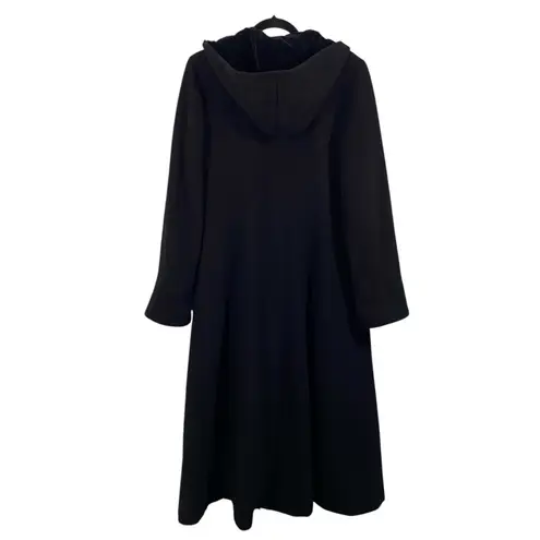 Vtg Albert Nipon Women Black Wool Button Up Maxi Velvet Lined Hood Pea Coat Sz 6