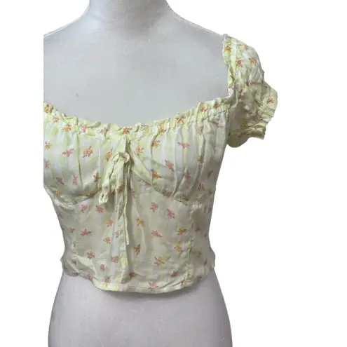 Abound  Womens Top Multicolor Floral Short Sleeve Square Neck Cropped M New