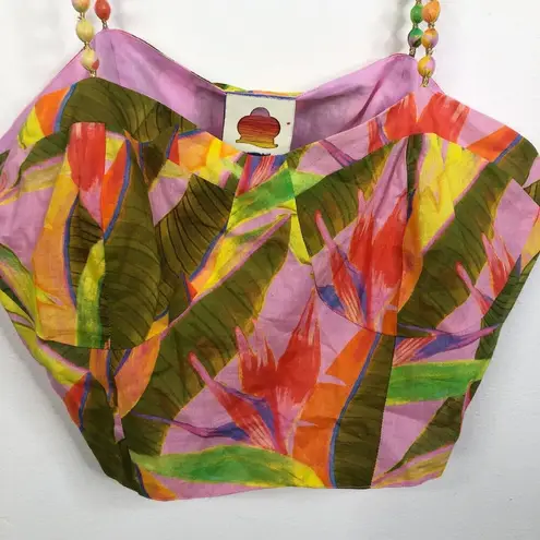 Anthropologie NWT Farm Rio  Structured Crop Top Palm Print Size Large