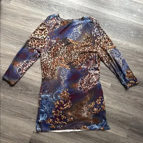 Alberto Makali Albert Malaki Elegant Dress Embroidered Animal Print Long Sleeve XL