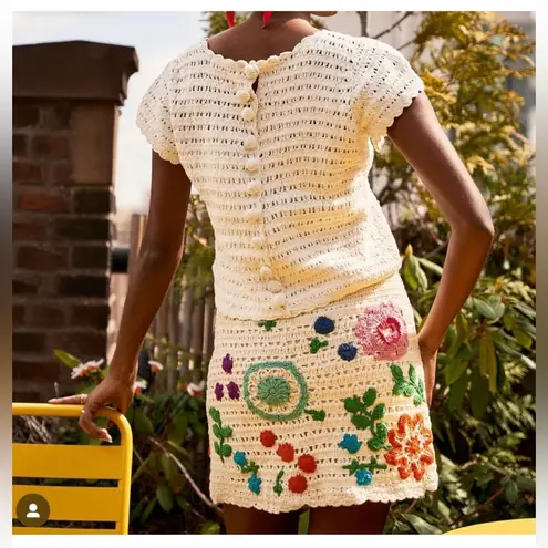 Love The Label Leighton Skirt Size XS NWT Multi Ivory Crochet Cotton Mini Boho White