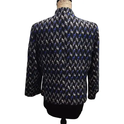 Kasper Womens Suit Set Jacket Skirt Geometric Print Black Blue Size 12