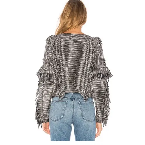 MISA Los Angeles Navy White Marled Karine Fringe Frayed Cropped Sweater Small