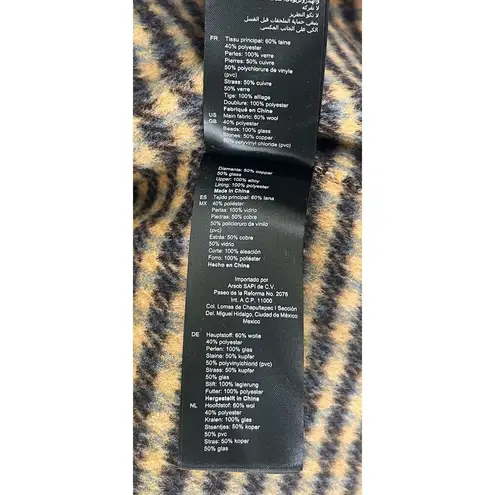 Sandro Paris Brodan Beaded Plaid Check Coat Wool Blend Button Front EU 38 US 6