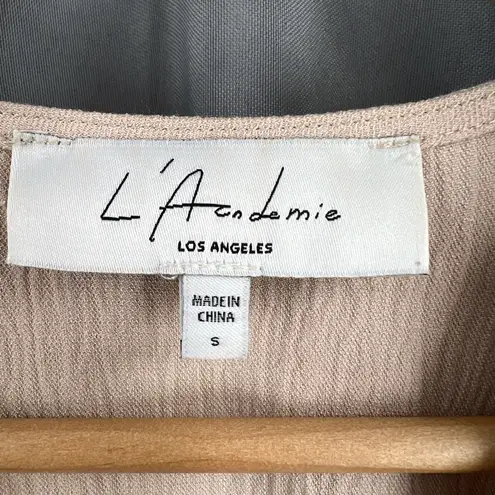 L'Academie L’Academie Los Angeles Beige Deep V-Neck Cropped Blouse Long Sleeve Size S