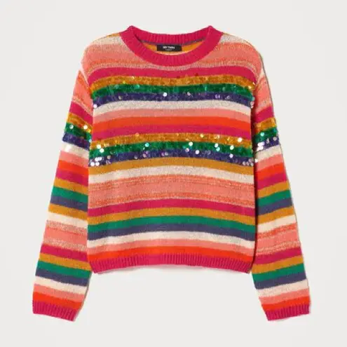 My Twin Twinset Rainbow Stripe Sequin Sweater Oversized Vibrant Knit Pullover S Pink