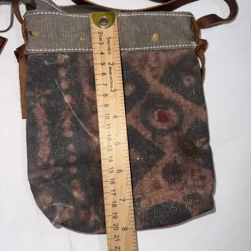 Uchi Gold Splattered Small Canvas Crossbody Equestrian Boho Vintage Wear Purse Brown