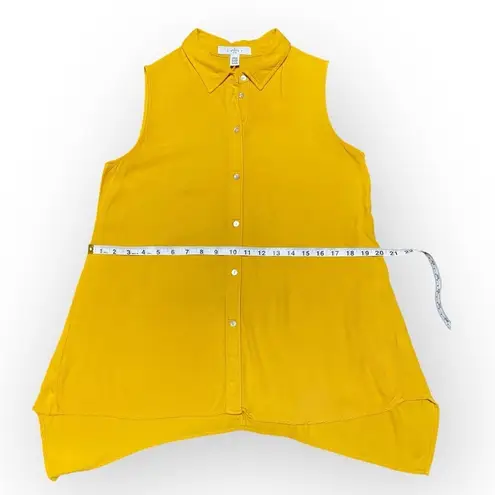 Fever Mustard Yellow Button Up Collared Tank Top Women’s Small Oversized Gold